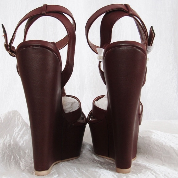 New Cognac Brown Boho Platform Heel Justfab Vitale 7.5 - Picture 4 of 10